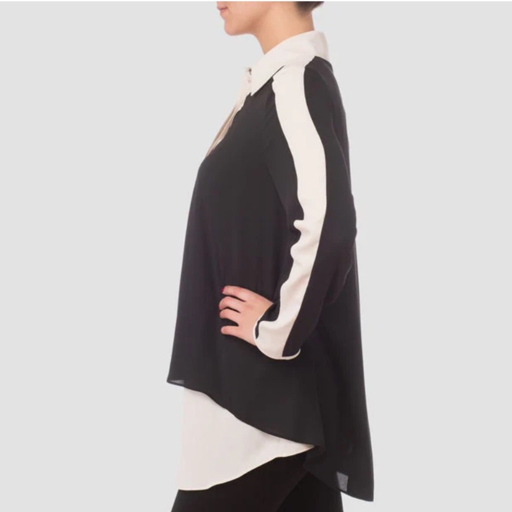 Joseph Ribkoff Long Sleeve Blouse Size 8 in Two-Tone Black and Cream - Picture 2 of 9